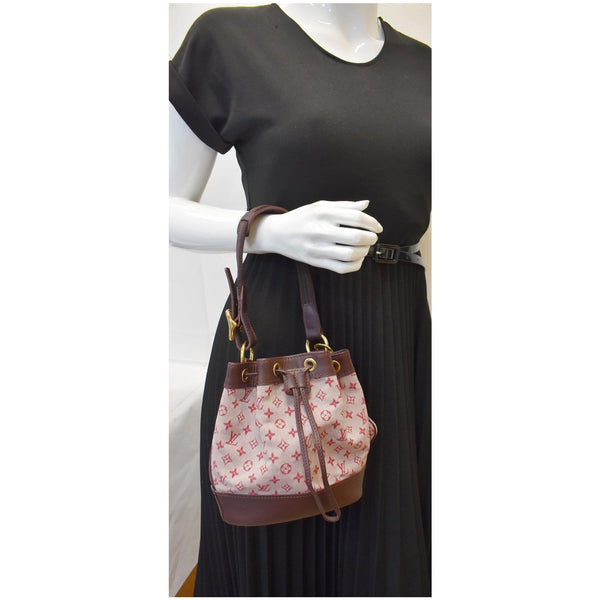 LOUIS VUITTON Mini Lin Mini Noe Monogram Satchel Bag Cherry Red