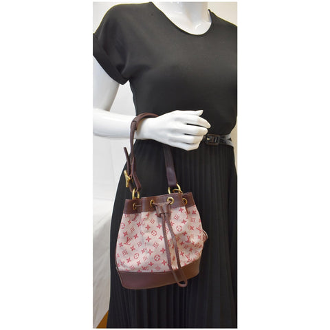 LOUIS VUITTON Mini Lin Mini Noe Monogram Satchel Bag Cherry Red