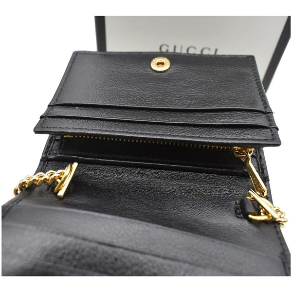 Gucci Rajah Web Leather Card Case Chain Wallet Black