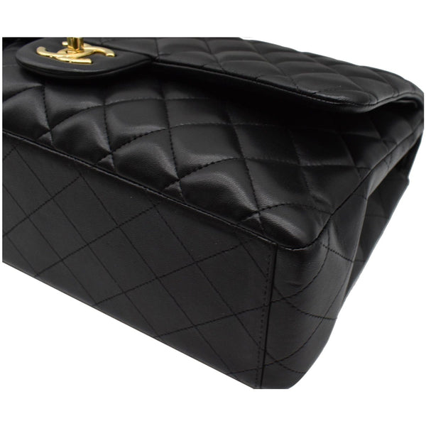 CHANEL Maxi Double Flap Lambskin Leather Shoulder Bag Black