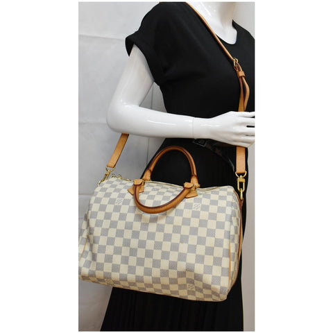 LOUIS VUITTON Speedy 30 Bandouliere Damier Azur Shoulder Bag White