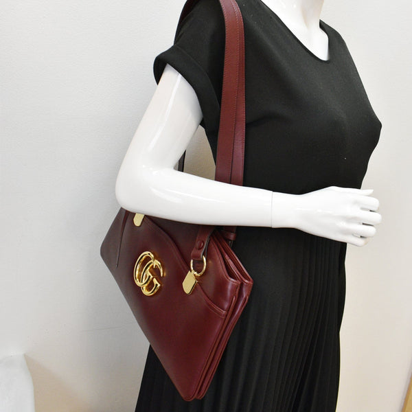 GUCCI Large Arli Leather Top Handle Shoulder Bag Burgundy 550130
