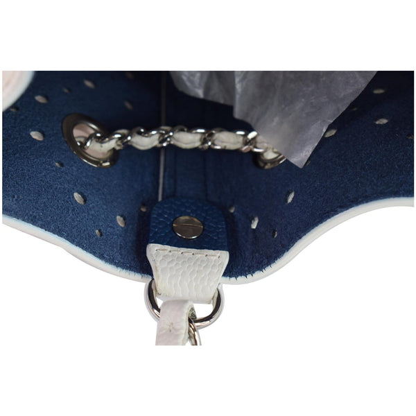 Chanel CC Drawstring Medium Perforated Caviar Bag interior corner