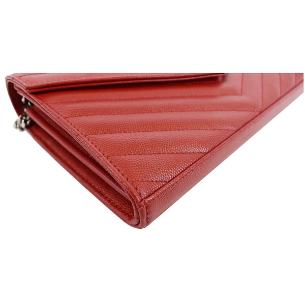 YVES SAINT LAURENT Matelasse Chevron Leather Envelope Chain Wallet Red