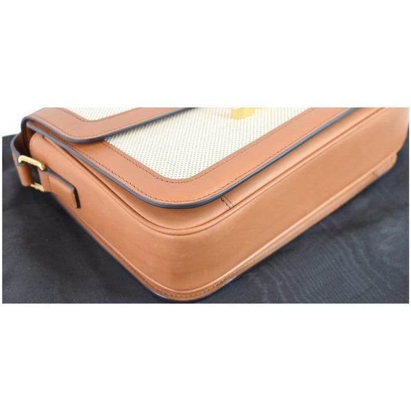 CELINE Triomphe Medium Leather Textile Shoulder Bag White