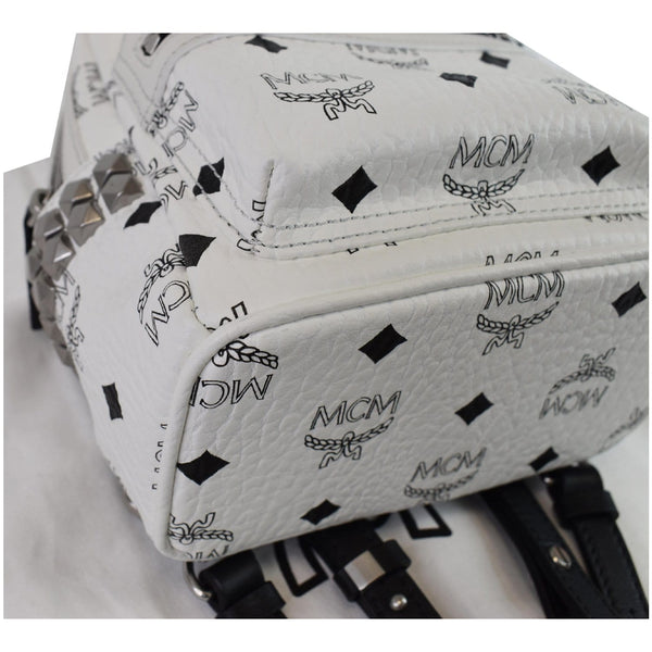 MCM Stark Side Stud Mini Visetos Logo Leather Backpack Bag White