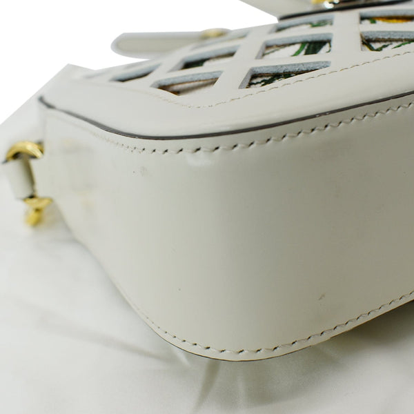 GUCCI Cutout Floral Canval Leather Shoulder Bag 550132 White