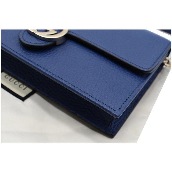 GUCCI Dollar Interlocking G Calfskin Leather Chain Wallet Crossbody Bag Blue 510314