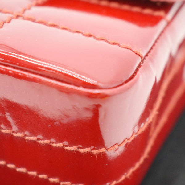 CHANEL Chocolate Bar Small Patent Leather Flap Shoulder Bag Red