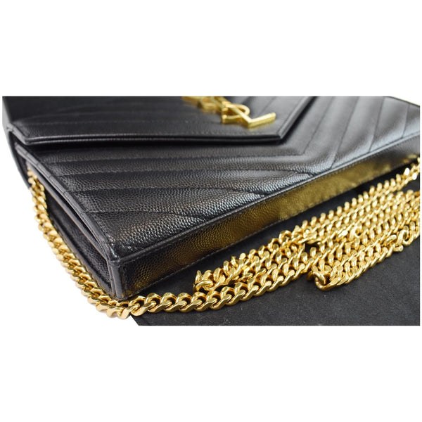YVES SAINT LAURENT Matelasse Chevron Grain De Poudre Envelope Chain Wallet Black