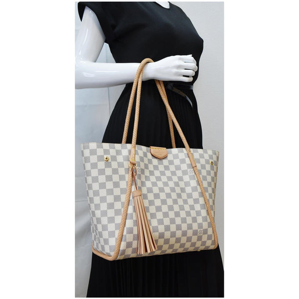 LOUIS VUITTON Propriano Damier Azur Tote Shoulder Bag White