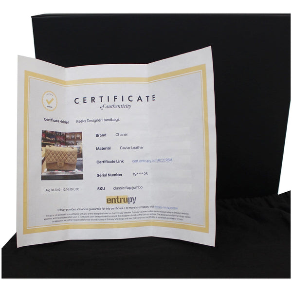 CHANEL Jumbo Double Flap Caviar Leather Shoulder Bag Beige