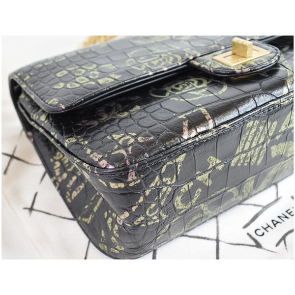 CHANEL Reissue 2.55 Flap Crocodile Embossed Graffiti Shoulder Bag Black