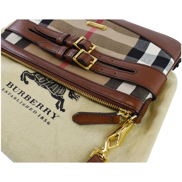 BURBERRY Bridle House Check Adeline Foldover Wristlet Clutch Crossboday Brown