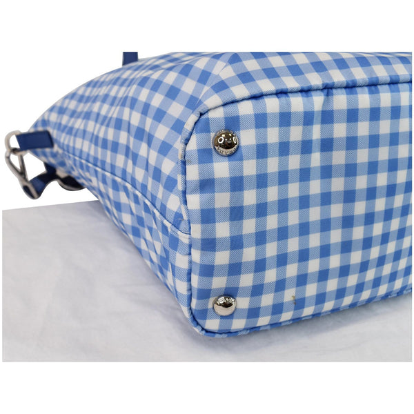 PRADA Textured Nylon Check Tote Shoulder Bag Blue