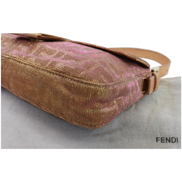 FENDI Glitter Zucca Canvas Magnetic Baguette Bag Metallic Pink