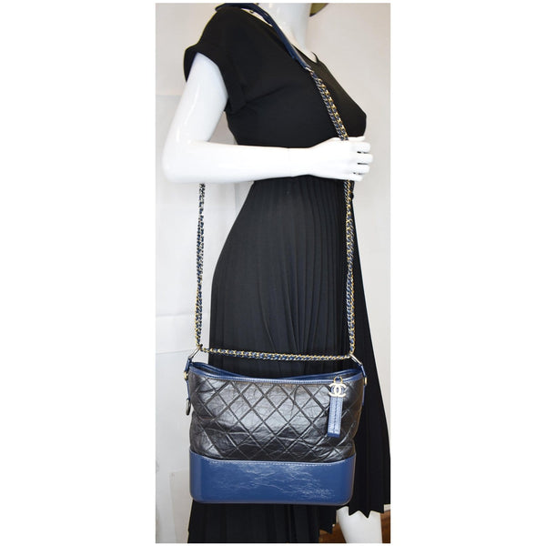 CHANEL Gabrielle Medium Quilted Leather Hobo Bag Black/Blue