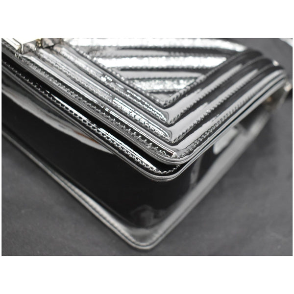 CHANEL Medium Boy Chevron Patent Glitter PVC Shoulder Bag Black