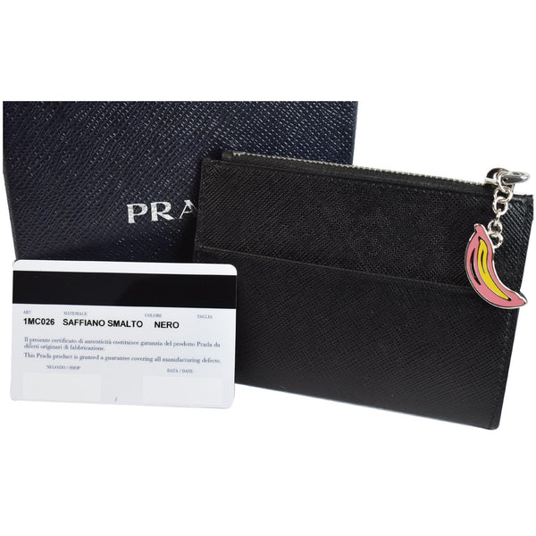 PRADA Smalto Charm Leather Card Case Black
