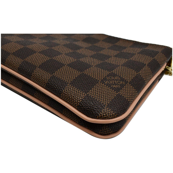 LOUIS VUITTON Double Zip Pochette Damier Ebene Crossbody Bag Brown
