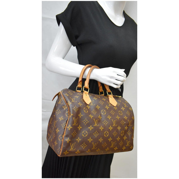 LOUIS VUITTON Speedy 30 Monogram Canvas Satchel Bag Brown