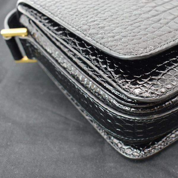 YVES SAINT LAURENT New Besace Embossed Leather Crossbody Bag Black