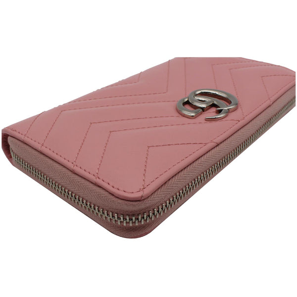 GUCCI Marmont GG Matelasse Leather Zip Around Wallet Pink