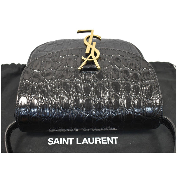 YVES SAINT LAURENT Kaia Small Crocodile Embossed Leather Satchel Bag Black