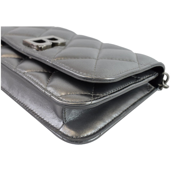 BALENCIAGA B Quilted Leather Wallet On Chain Crossbody Bag Silver - Last Call