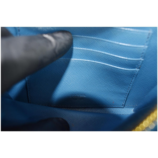 PRADA Saffiano Textured Leather Wristlet Wallet Blue