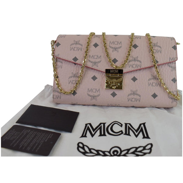 MCM Patricia Visetos Leather Crossbody Wallet Powder Pink