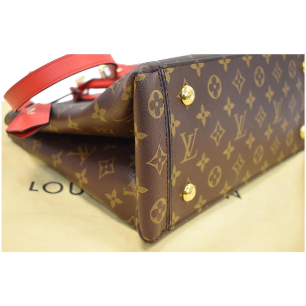 LOUIS VUITTON Flower Monogram Canvas Tote Shoulder Bag Brown/Red