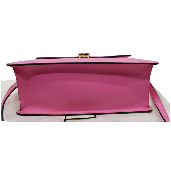 GUCCI Sylvie Medium Web Smooth Leather Top Handle Shoulder Bag Pink 431665