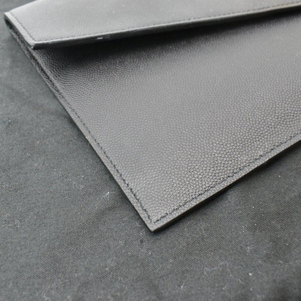 YVES SAINT LAURENT Uptown Envelope Grain De Poudre Leather Clutch Black