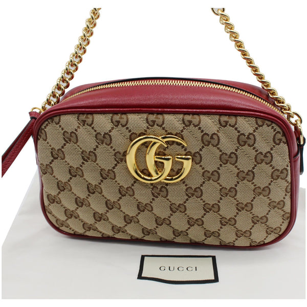 GUCCI GG Marmont Small Matelasse Canvas Leather Crossbody Bag Beige 447632