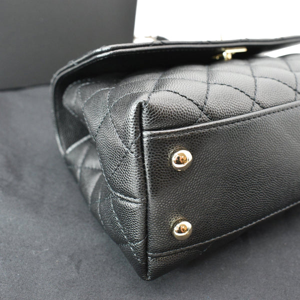 CHANEL Coco Mini Top Handle Caviar Leather Shoulder Bag Black