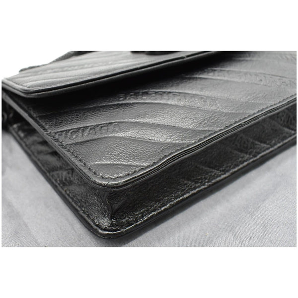 BALENCIAGA BB Logo Embossed Leather Chain Wallet Black