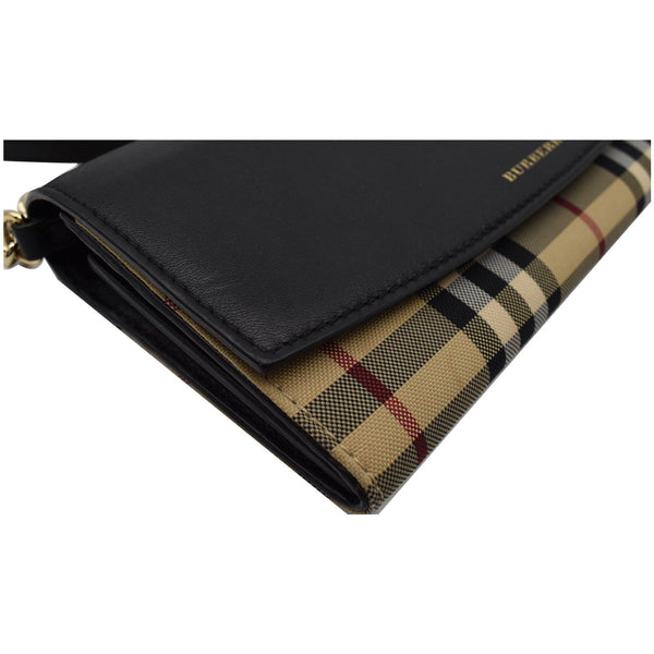 BURBERRY Henley House Check Leather Wallet On Chain Crossbody Bag Black