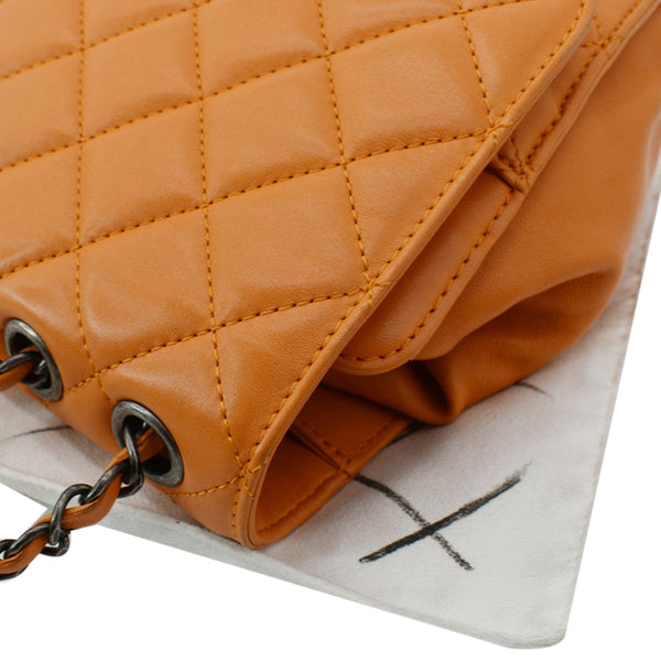 CHANEL Classic Flap Drawstring Quilted Lambskin Leather Shopper Shoulder Bag Orange - Hot Deals