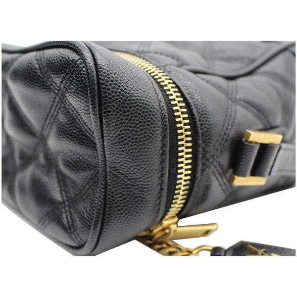 YVES SAINT LAURENT 80's Vanity Quilted Grain De Poudre Leather Shoulder Bag Black