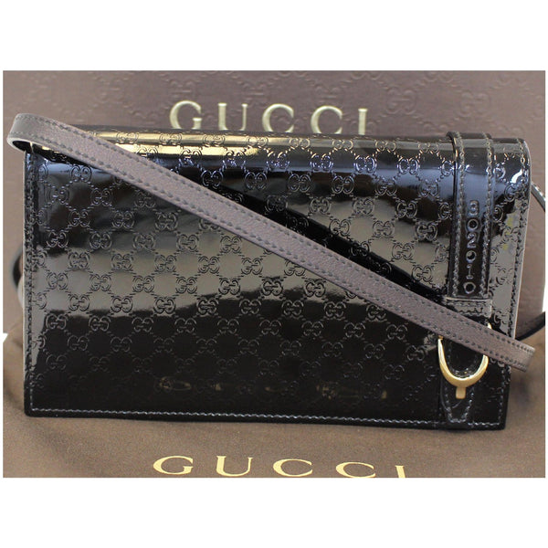 GUCCI Micro GG Patent Leather Clutch Crossbody Bag 354086
