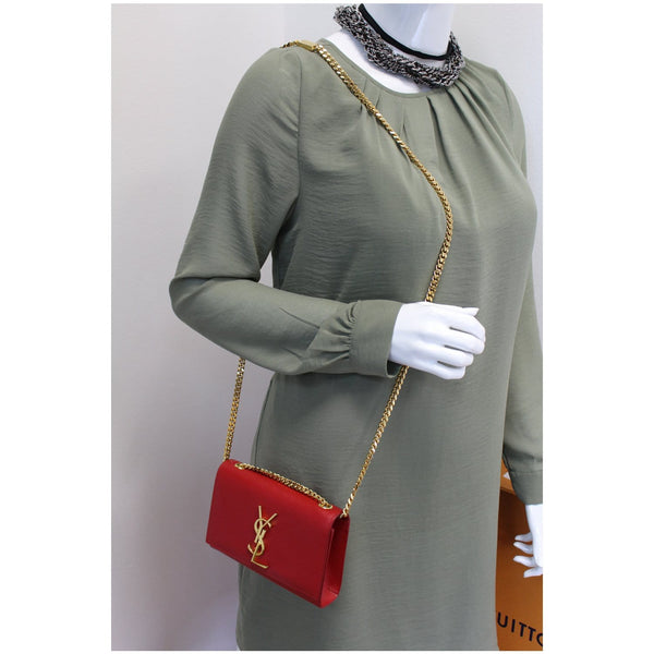 YVES SAINT LAURENT Kate Small Grain De Poudre Crossbody Bag Red