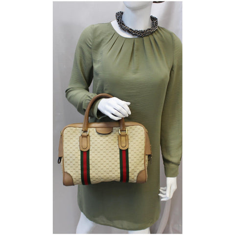 GUCCI Boston Doctor GG Canvas Satchel Handbag Brown