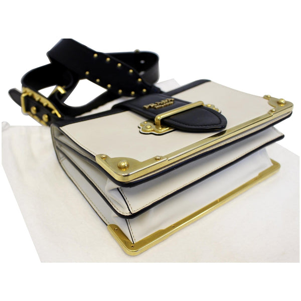 PRADA City Calf Saffiano Leather Cahier Shoulder Bag Talco Nero-US