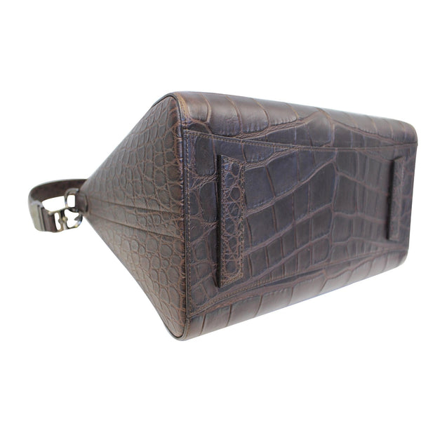 GIVENCHY Antigona Medium Croc Embossed Leather Satchel Shoulder Bag Brown
