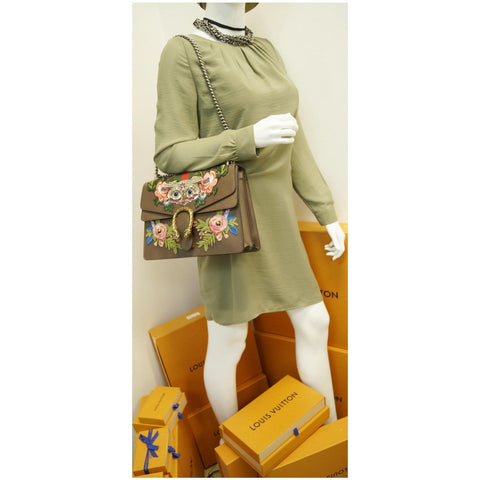 GUCCI Dionysus Embroidered Owl Shoulder Bag Brown 400235