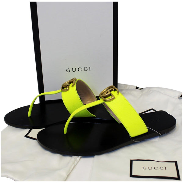 GUCCI GG Marmont Leather Thong Sandal Green 7-US