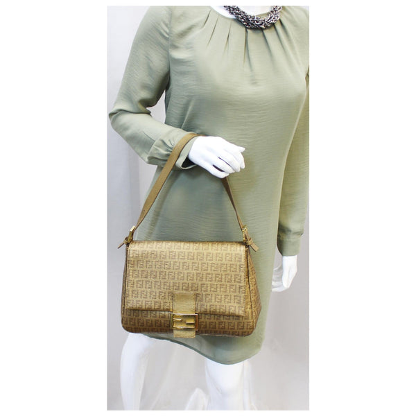 Fendi Forever Mama Zucca Canvas Gold Shoulder Bag For Women
