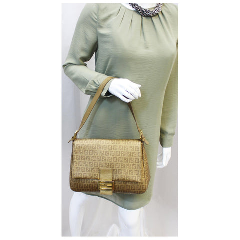 Fendi Forever Mama Zucca Canvas Gold Shoulder Bag For Women