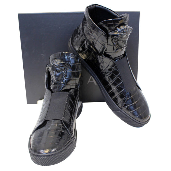 Versace Black Leather Medusa High Top Sneakers-US